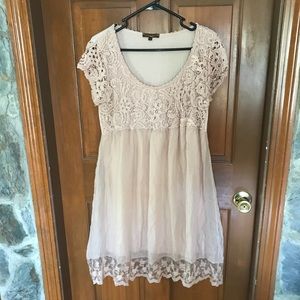 Piazza Roma silk crocheted blush lace dress